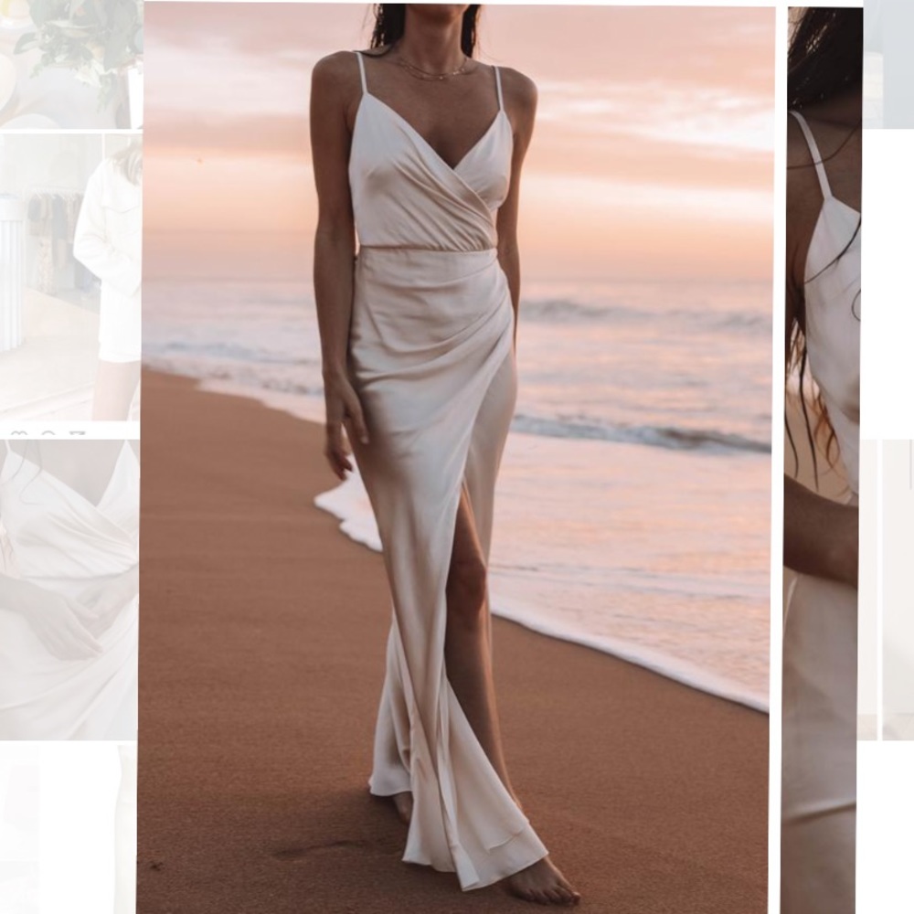 Shona Joy La Lune Cross Draped Satin Maxi Dress